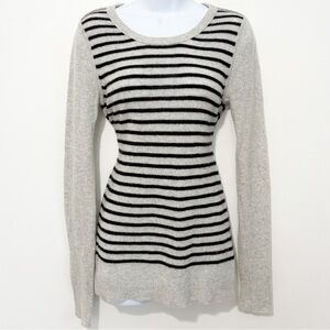 DUFFY 100% Cashmere Sweater Striped Gray Black Medium